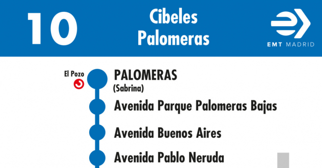 Tabla de horarios y frecuencias de paso en sentido vuelta Línea 10: Plaza de Cibeles - Palomeras