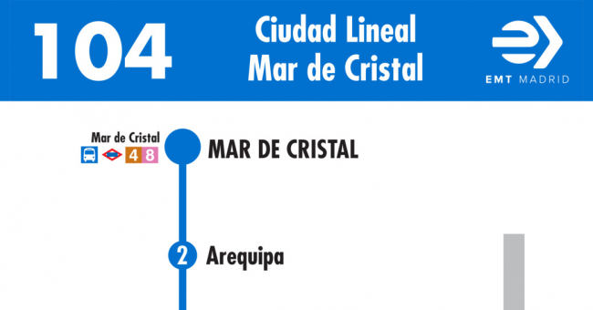 Tabla de horarios y frecuencias de paso en sentido vuelta Línea 104: Plaza de Ciudad Lineal - Mar de Cristal
