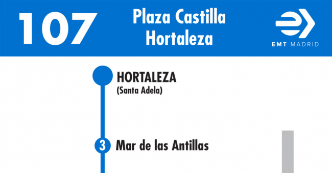 Tabla de horarios y frecuencias de paso en sentido vuelta Línea 107: Plaza de Castilla - Hortaleza