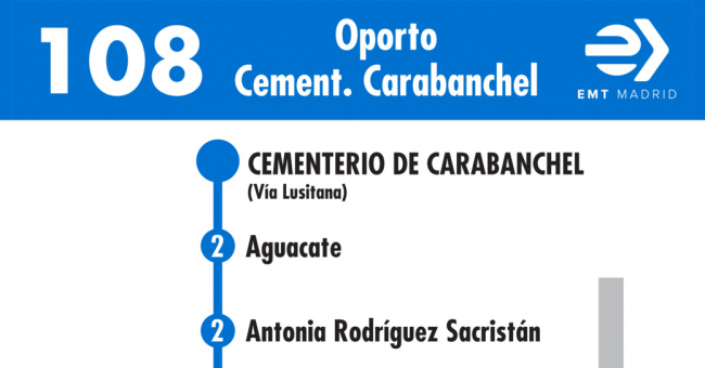 Tabla de horarios y frecuencias de paso en sentido vuelta Línea 108: Oporto - Cementerio de Carabanchel