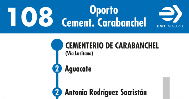 Tabla de horarios y frecuencias de paso en sentido vuelta Línea 108: Oporto - Cementerio de Carabanchel