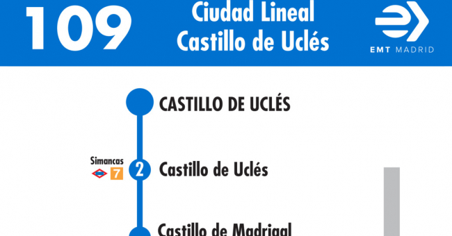 Tabla de horarios y frecuencias de paso en sentido vuelta Línea 109: Plaza de Ciudad Lineal - Castillo de Uclés