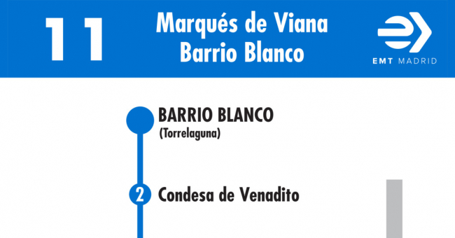 Tabla de horarios y frecuencias de paso en sentido vuelta Línea 11: Marqués de Viana - Barrio Blanco
