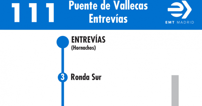 Tabla de horarios y frecuencias de paso en sentido vuelta Línea 111: Puente de Vallecas - Entrevías