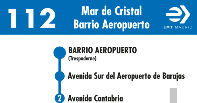 Tabla de horarios y frecuencias de paso en sentido vuelta Línea 112: Mar de Cristal - Barrio del Aeropuerto