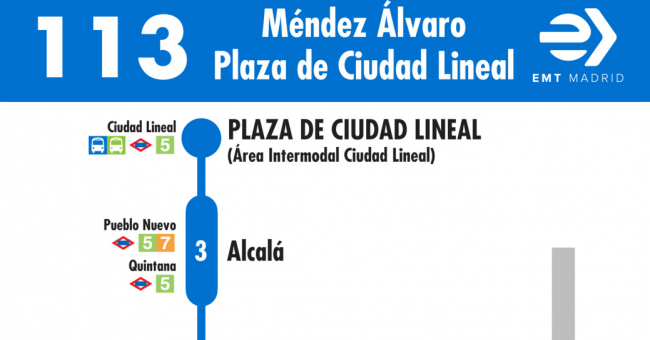 Tabla de horarios y frecuencias de paso en sentido vuelta Línea 113: Méndez Álvaro - Plaza de Ciudad Lineal