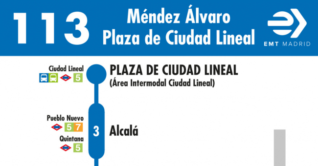 Tabla de horarios y frecuencias de paso en sentido vuelta Línea 113: Méndez Álvaro - Plaza de Ciudad Lineal