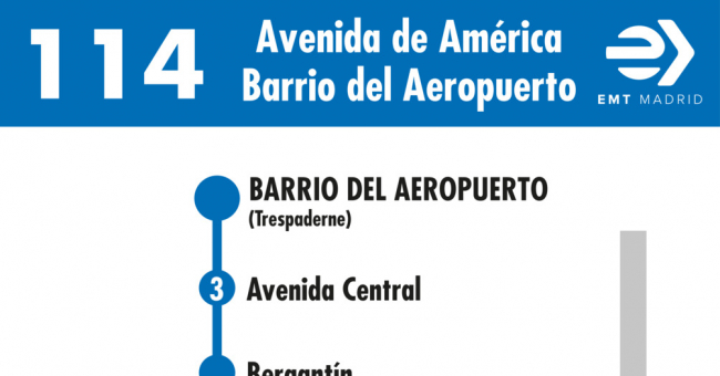 Tabla de horarios y frecuencias de paso en sentido vuelta Línea 114: Avenida de América - Barrio del Aeropuerto