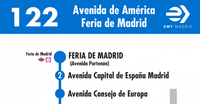 Tabla de horarios y frecuencias de paso en sentido vuelta Línea 122: Avenida de América - Campo de las Naciones