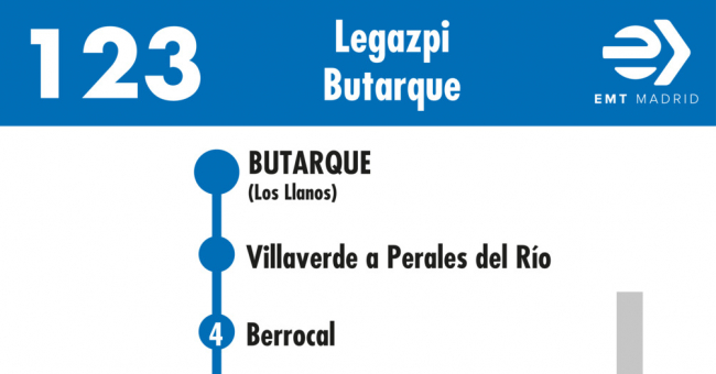 Tabla de horarios y frecuencias de paso en sentido vuelta Línea 123: Plaza de Legazpi - Villaverde Bajo