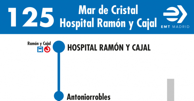 Tabla de horarios y frecuencias de paso en sentido vuelta Línea 125: Mar de Cristal - Hospital Ramón y Cajal