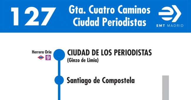 Tabla de horarios y frecuencias de paso en sentido vuelta Línea 127: Glorieta de Cuatro Caminos - Ciudad de los Periodistas