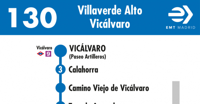 Tabla de horarios y frecuencias de paso en sentido vuelta Línea 130: Villaverde Alto - Vicálvaro