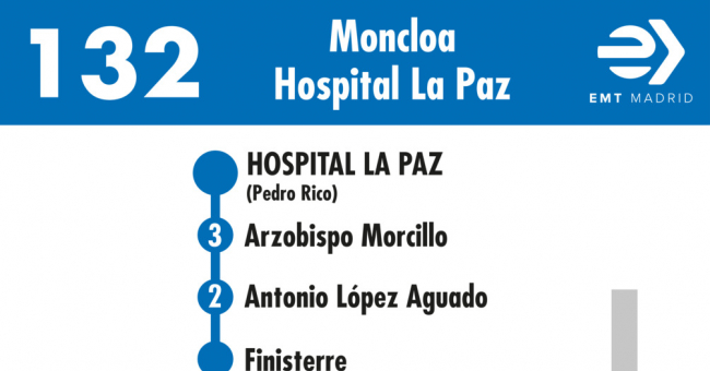 Tabla de horarios y frecuencias de paso en sentido vuelta Línea 132: Moncloa - Hospital la Paz