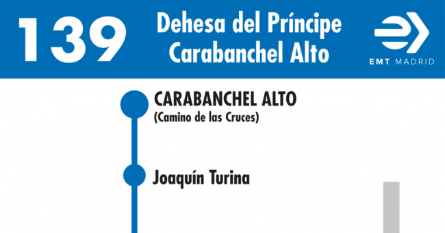 Tabla de horarios y frecuencias de paso en sentido vuelta Línea 139: Dehesa del Príncipe - Carabanchel Alto