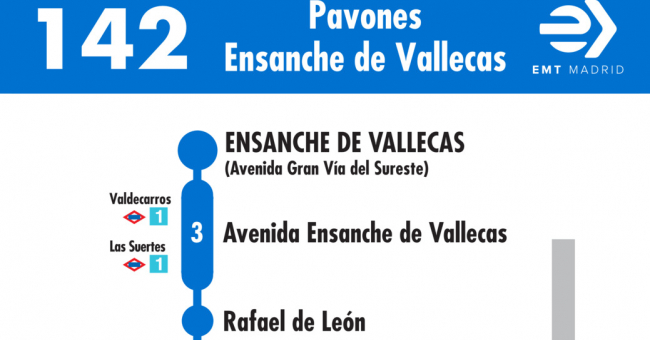 Tabla de horarios y frecuencias de paso en sentido vuelta Línea 142: Pavones - Ensanche de Vallecas