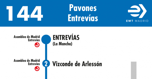 Tabla de horarios y frecuencias de paso en sentido vuelta Línea 144: Pavones - Entrevías