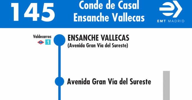 Tabla de horarios y frecuencias de paso en sentido vuelta Línea 145: Plaza del Conde de Casal - Ensanche de Vallecas