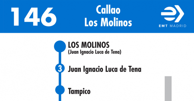 Tabla de horarios y frecuencias de paso en sentido vuelta Línea 146: Plaza del Callao - Los Molinos