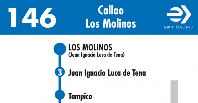 Tabla de horarios y frecuencias de paso en sentido vuelta Línea 146: Plaza del Callao - Los Molinos