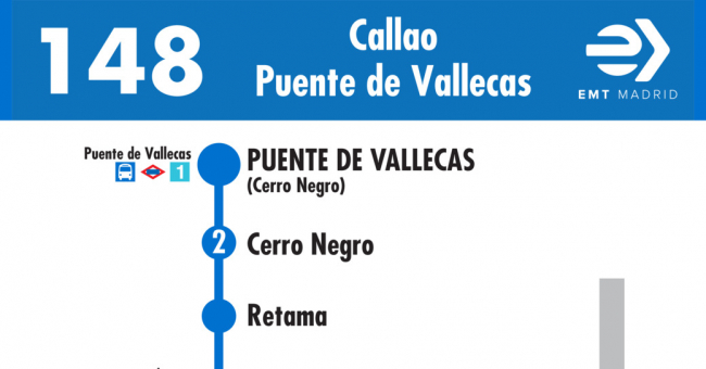 Tabla de horarios y frecuencias de paso en sentido vuelta Línea 148: Plaza del Callao - Puente de Vallecas