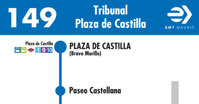 Tabla de horarios y frecuencias de paso en sentido vuelta Línea 149: Tribunal - Plaza de Castilla