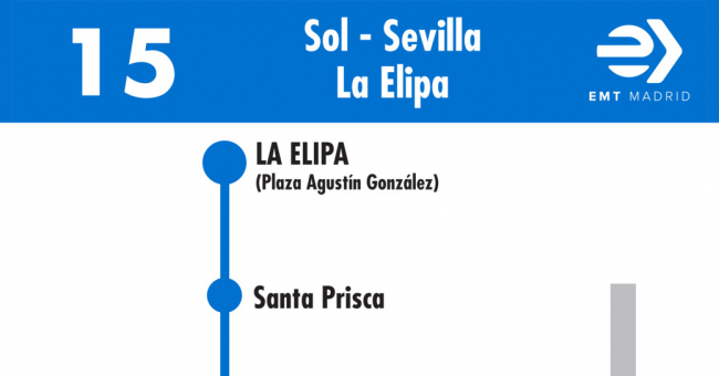 Tabla de horarios y frecuencias de paso en sentido vuelta Línea 15: Puerta del Sol - La Elipa