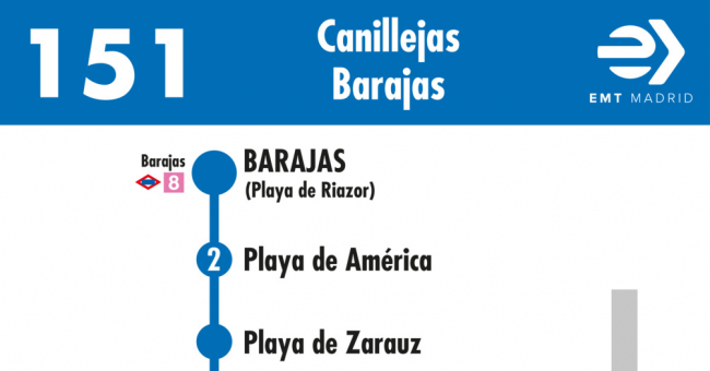 Tabla de horarios y frecuencias de paso en sentido vuelta Línea 151: Canillejas - Barajas