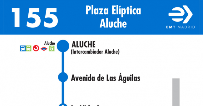 Tabla de horarios y frecuencias de paso en sentido vuelta Línea 155: Plaza Elíptica - Aluche