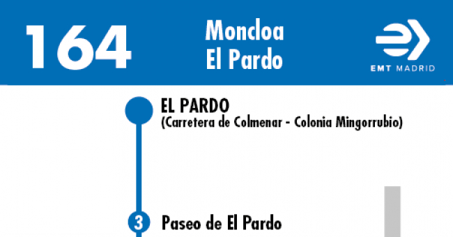 Tabla de horarios y frecuencias de paso en sentido vuelta Línea 164: Moncloa - El Pardo