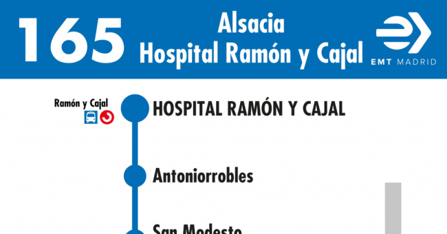 Tabla de horarios y frecuencias de paso en sentido vuelta Línea 165: Alsacia - Hospital Ramón y Cajal