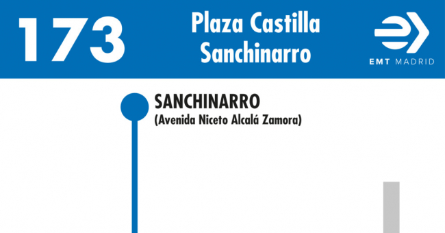 Tabla de horarios y frecuencias de paso en sentido vuelta Línea 173: Plaza de Castilla - Sanchinarro