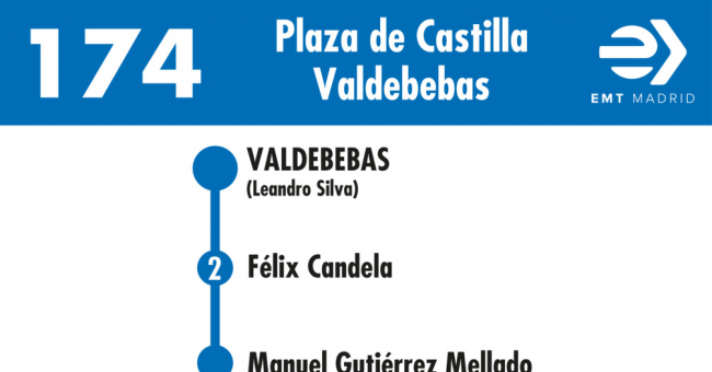 Tabla de horarios y frecuencias de paso en sentido vuelta Línea 174: Plaza de Castilla - Sanchinarro Este