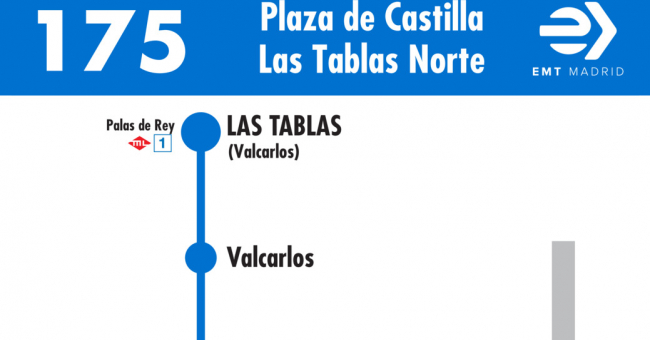 Tabla de horarios y frecuencias de paso en sentido vuelta Línea 175: Plaza Castilla - Las Tablas Norte