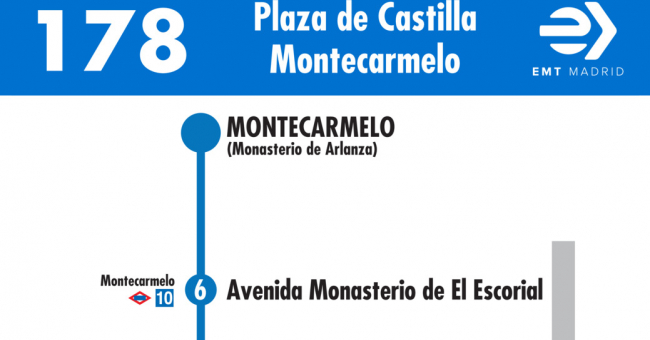 Tabla de horarios y frecuencias de paso en sentido vuelta Línea 178: Plaza de Castilla - Montecarmelo