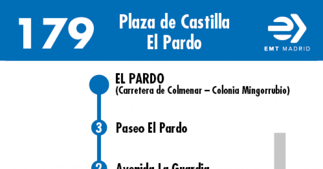 Tabla de horarios y frecuencias de paso en sentido vuelta Línea 179: Plaza de Castilla - El Pardo