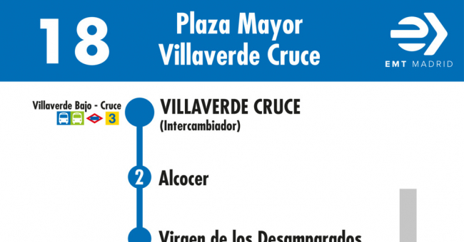 Tabla de horarios y frecuencias de paso en sentido vuelta Línea 18: Plaza Mayor - Villaverde Cruce