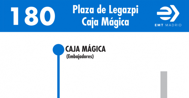 Tabla de horarios y frecuencias de paso en sentido vuelta Línea 180: Plaza de Legazpi - Caja Mágica