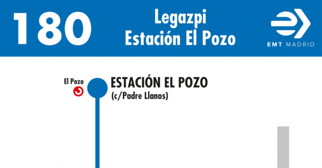 Tabla de horarios y frecuencias de paso en sentido vuelta Línea 180: Plaza de Legazpi - Caja Mágica