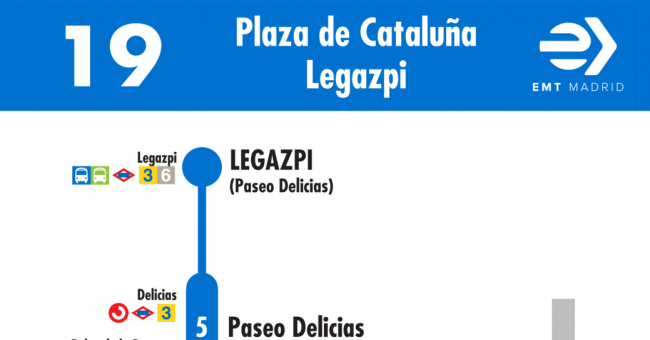 Tabla de horarios y frecuencias de paso en sentido vuelta Línea 19: Plaza de Cataluña - Plaza de Legazpi