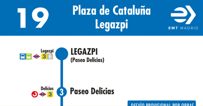 Tabla de horarios y frecuencias de paso en sentido vuelta Línea 19: Plaza de Cataluña - Plaza de Legazpi