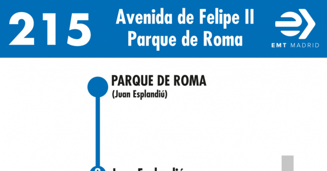 Tabla de horarios y frecuencias de paso en sentido vuelta Línea 215: Avenida de Felipe II - Parque Roma