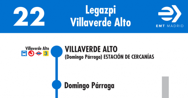 Tabla de horarios y frecuencias de paso en sentido vuelta Línea 22: Plaza de Legazpi - Villaverde Alto