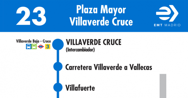 Tabla de horarios y frecuencias de paso en sentido vuelta Línea 23: Plaza Mayor - El Espinillo
