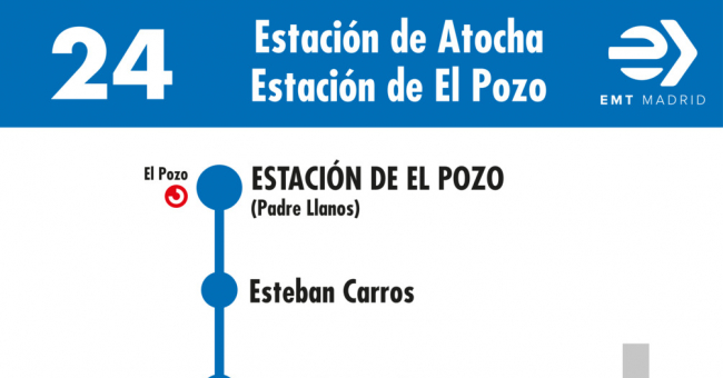 Tabla de horarios y frecuencias de paso en sentido vuelta Línea 24: Atocha - Pozo del Tio Raimundo