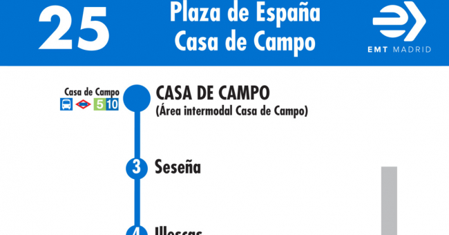 Tabla de horarios y frecuencias de paso en sentido vuelta Línea 25: Ópera - Casa de Campo