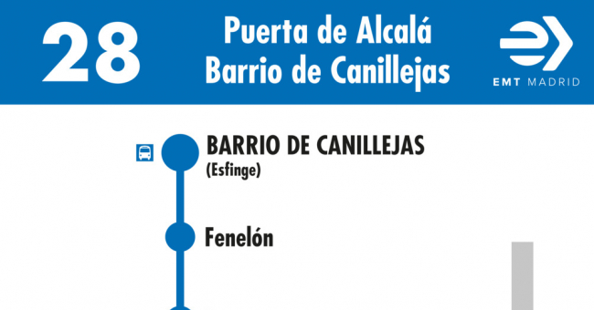 Tabla de horarios y frecuencias de paso en sentido vuelta Línea 28: Puerta de Alcalá - Barrio de Canillejas