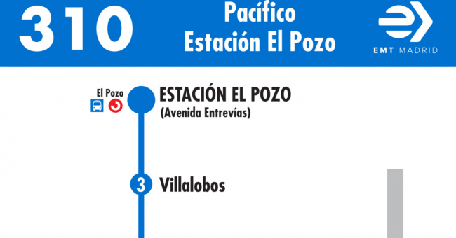Tabla de horarios y frecuencias de paso en sentido vuelta Línea 310: Pacífico - Estación El Pozo