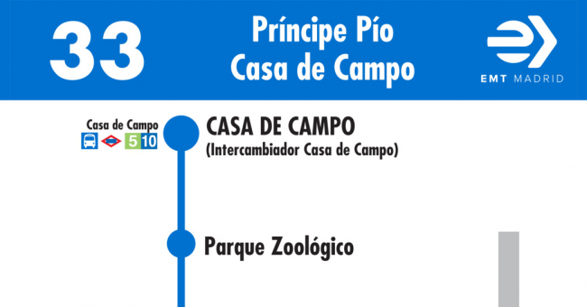 Tabla de horarios y frecuencias de paso en sentido vuelta Línea 33: Príncipe Pío - Casa de Campo
