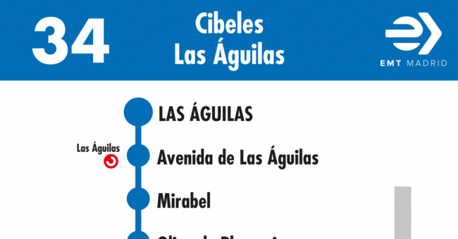 Tabla de horarios y frecuencias de paso en sentido vuelta Línea 34: Plaza de Cibeles - Avenida del General Fanjul